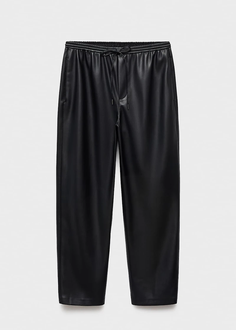 Faux-leather pants with elastic waist
