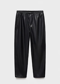 Faux-leather pants with elastic waist