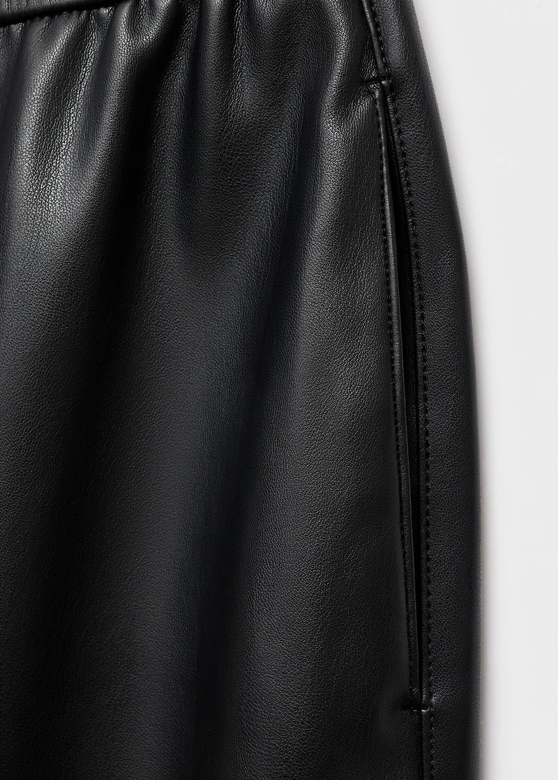 Faux-leather pants with elastic waist