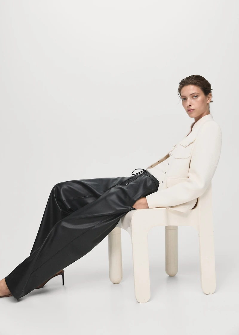 Faux-leather pants with elastic waist
