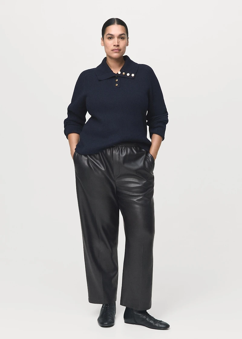 Faux-leather pants with elastic waist