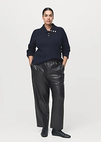 Faux-leather pants with elastic waist