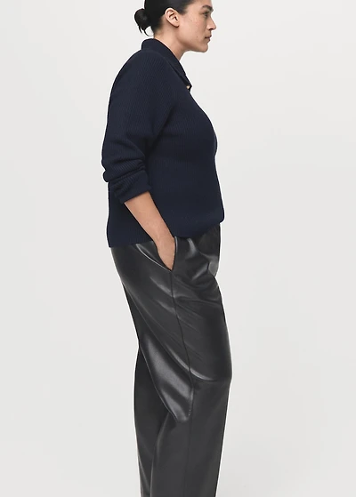 Faux-leather pants with elastic waist