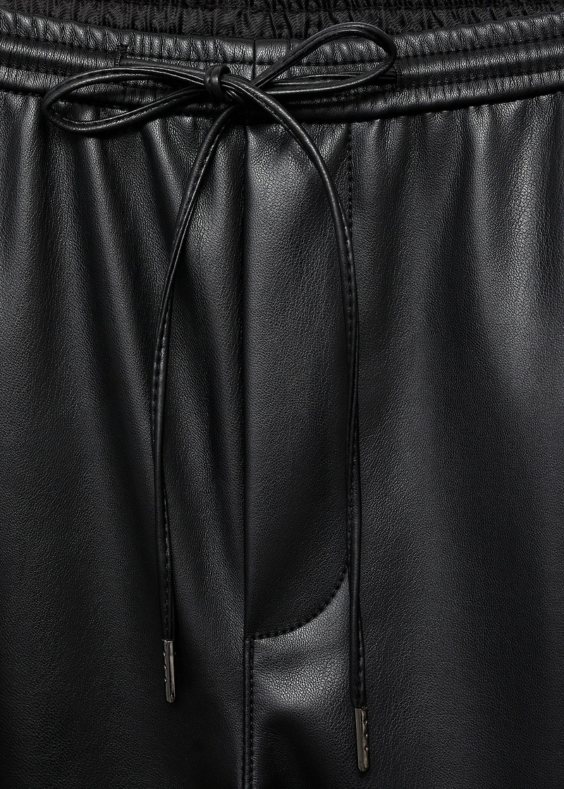 Faux-leather pants with elastic waist