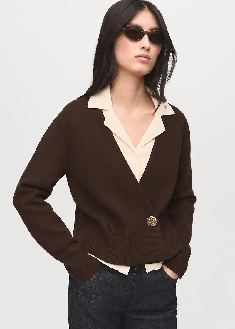 Cross-over cardigan with jewel button