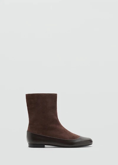 Combined leather ankle boot