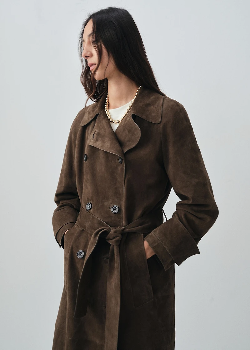 100% suede double-breasted trench coat