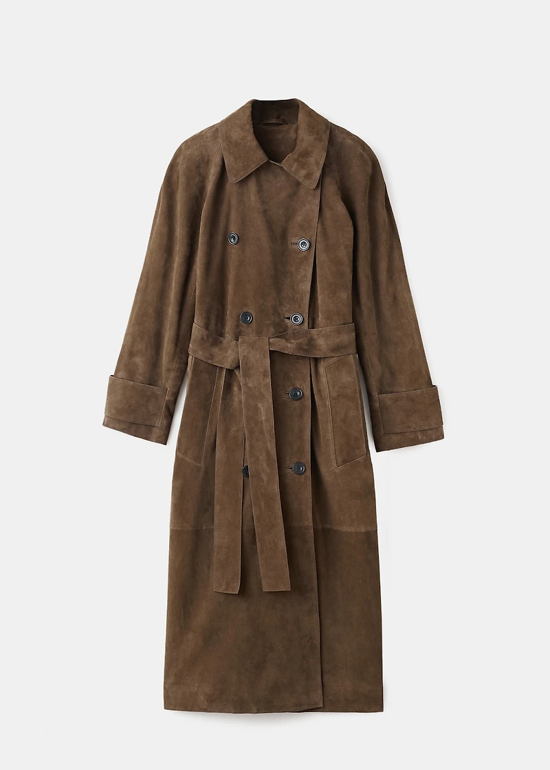 100% suede double-breasted trench coat