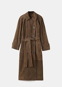 100% suede double-breasted trench coat