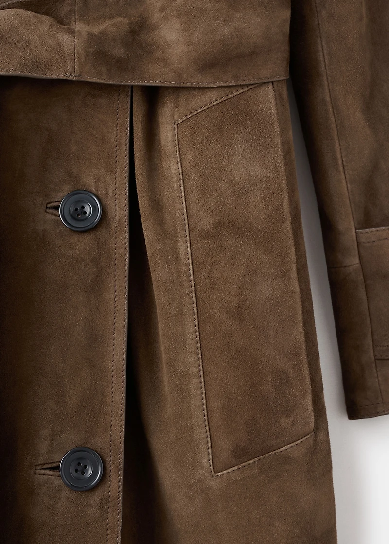 100% suede double-breasted trench coat
