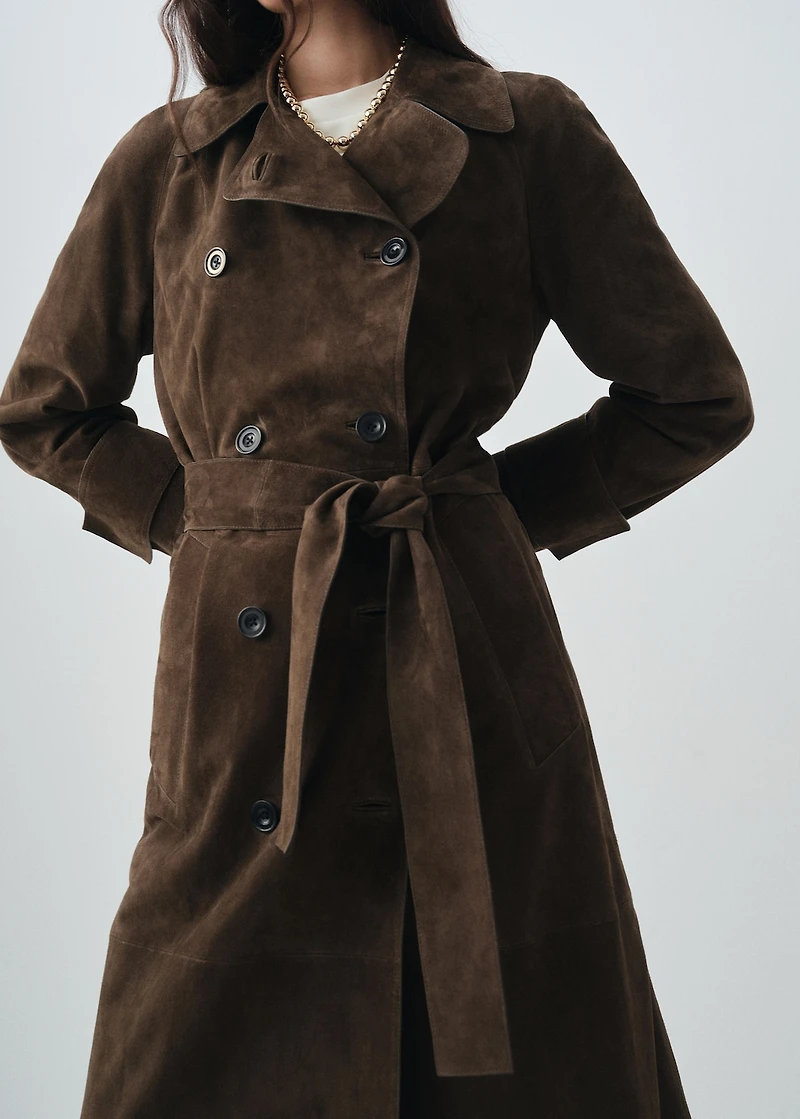 100% suede double-breasted trench coat