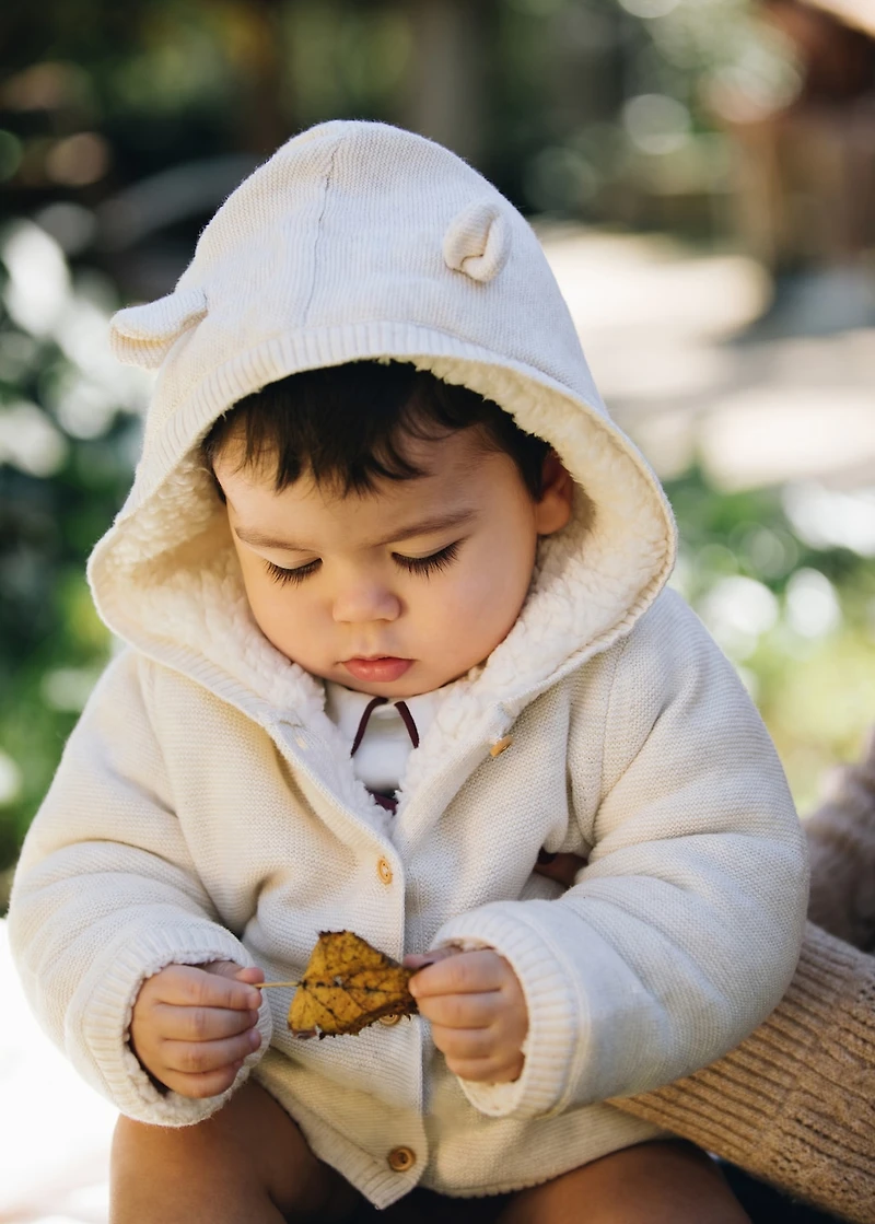 Knit cardigan with fleece lining