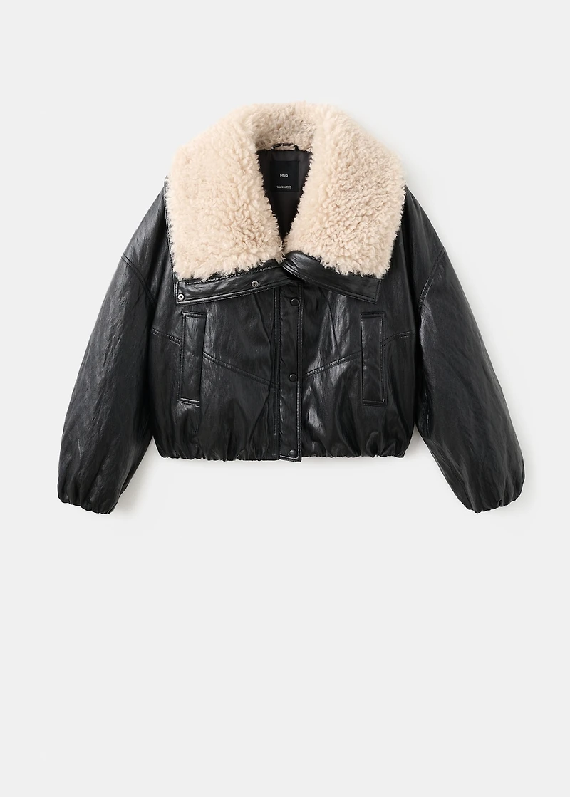 Faux-leather jacket with shearling collar