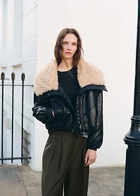 Faux-leather jacket with shearling collar