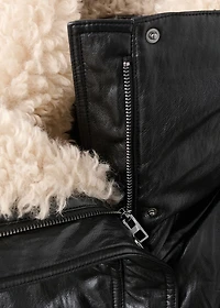 Faux-leather jacket with shearling collar