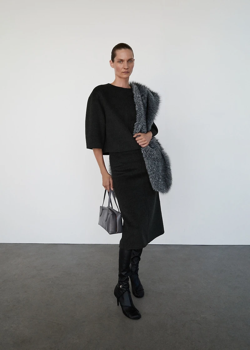 Wool midi-skirt with slit