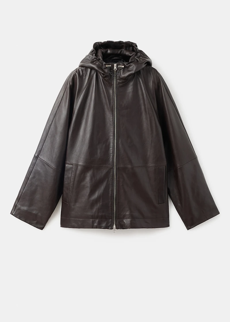 100% leather jacket with hood