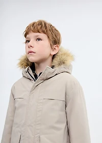 Anorak with shearling-effect hood