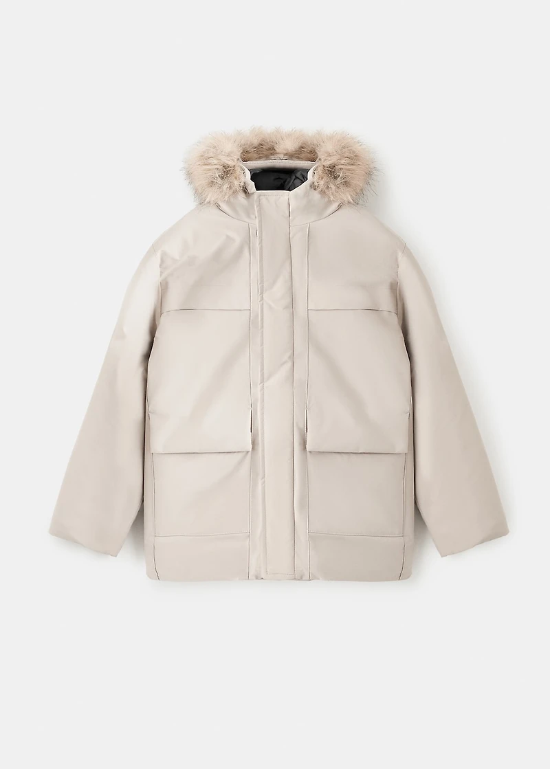 Anorak with shearling-effect hood