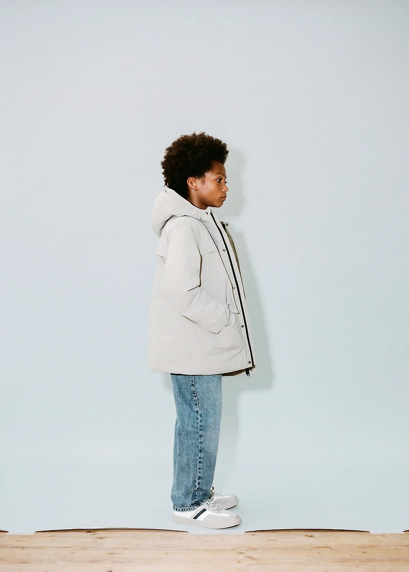 Anorak with shearling-effect hood
