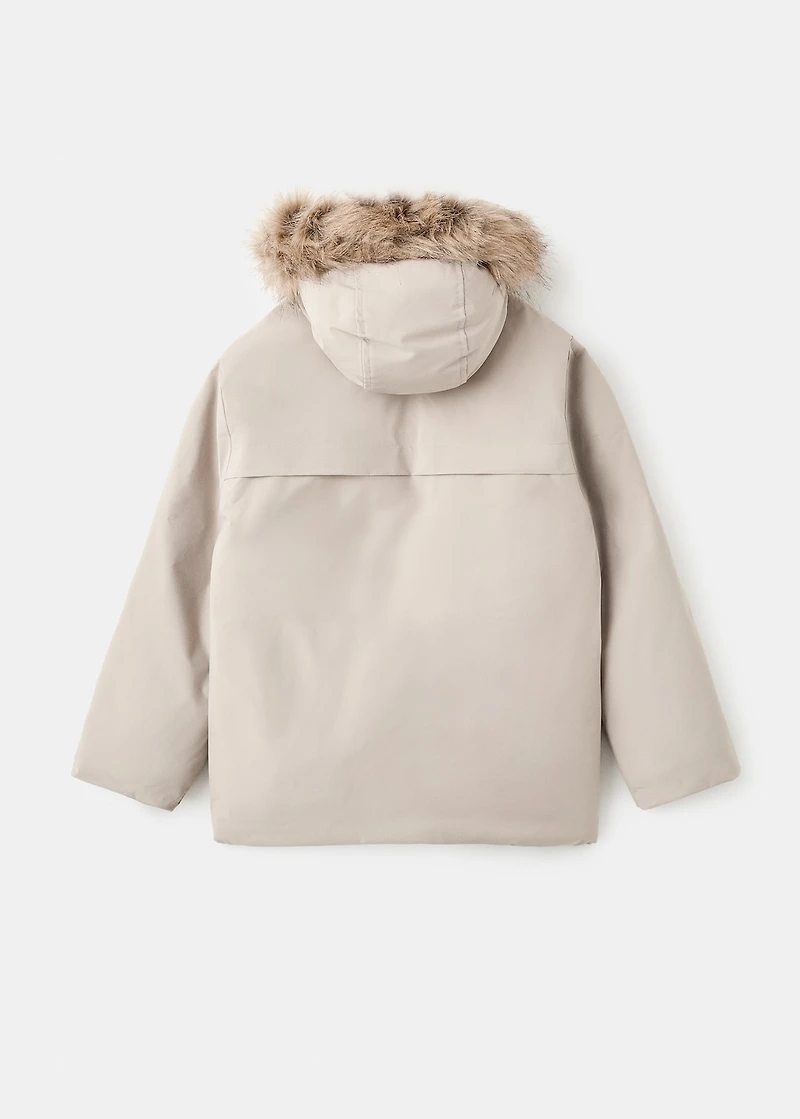 Anorak with shearling-effect hood