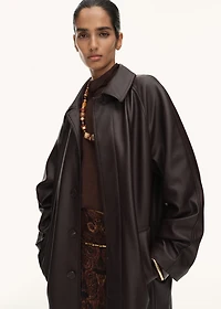 Long faux-leather trench coat