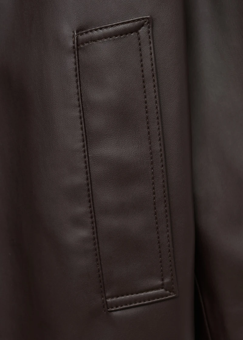Long faux-leather trench coat