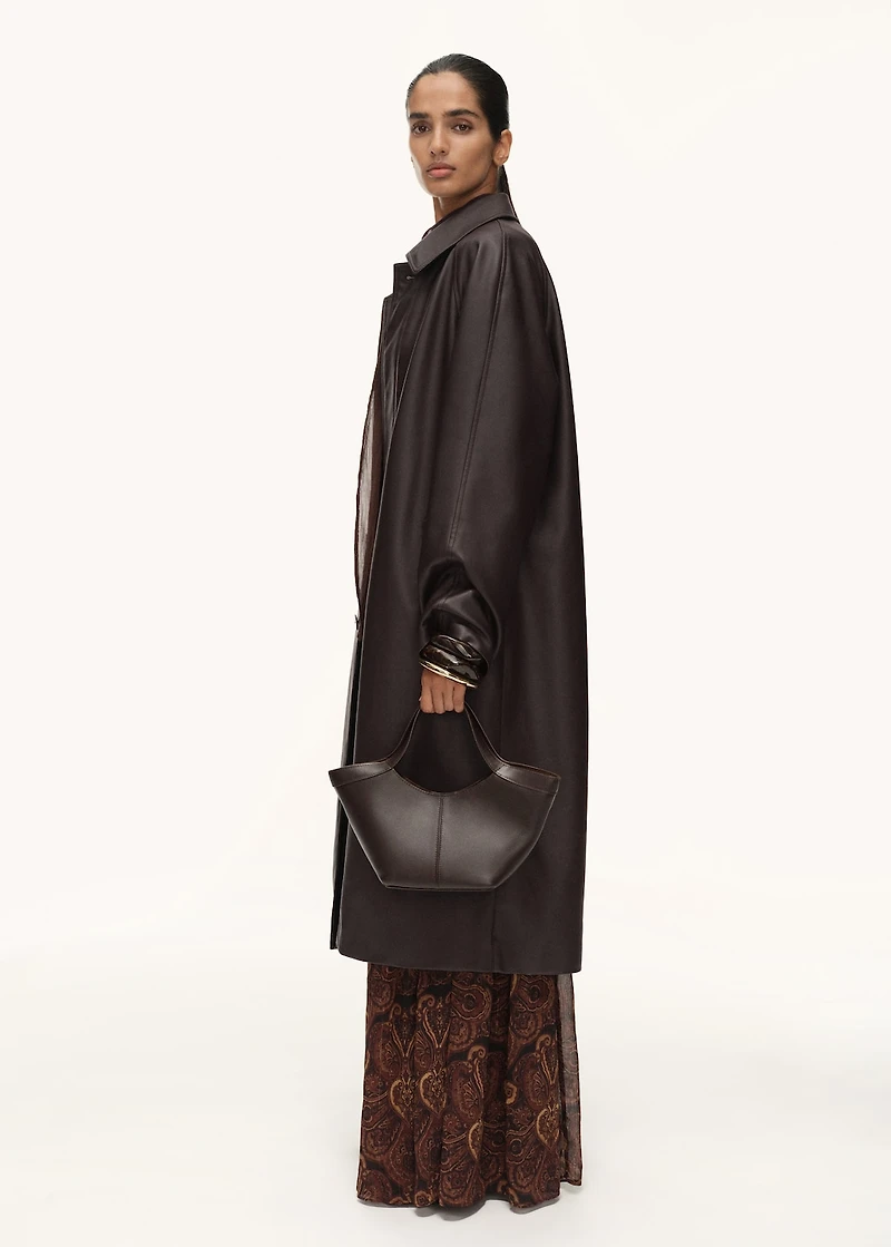 Long faux-leather trench coat