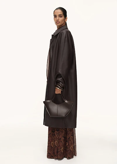 Long faux-leather trench coat
