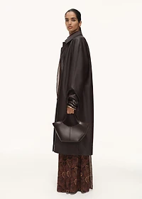 Long faux-leather trench coat
