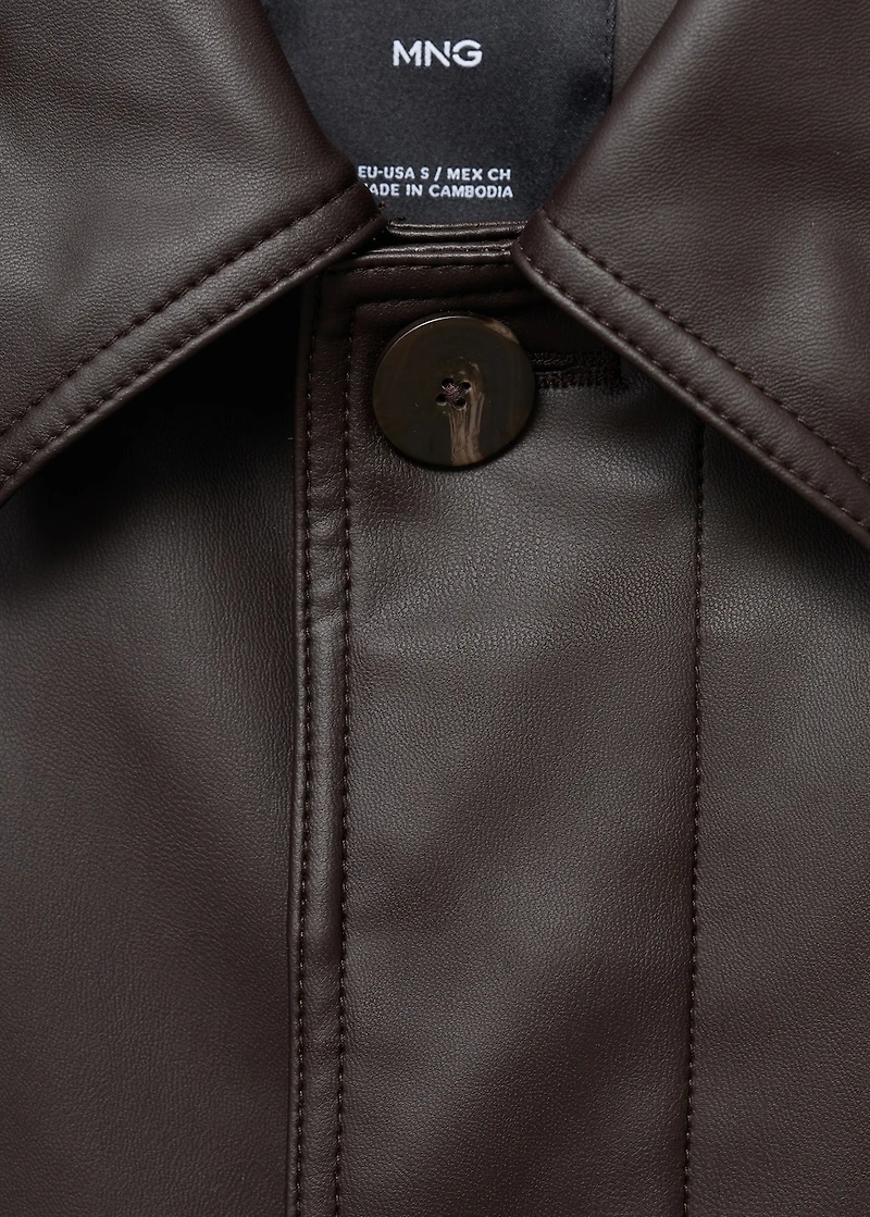 Long faux-leather trench coat