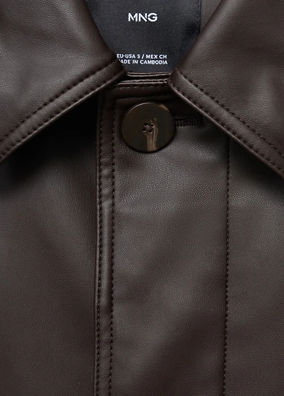 Long faux-leather trench coat