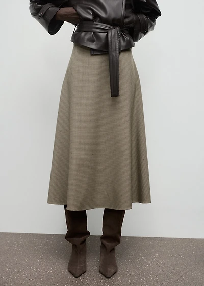 Houndstooth wool-blend skirt