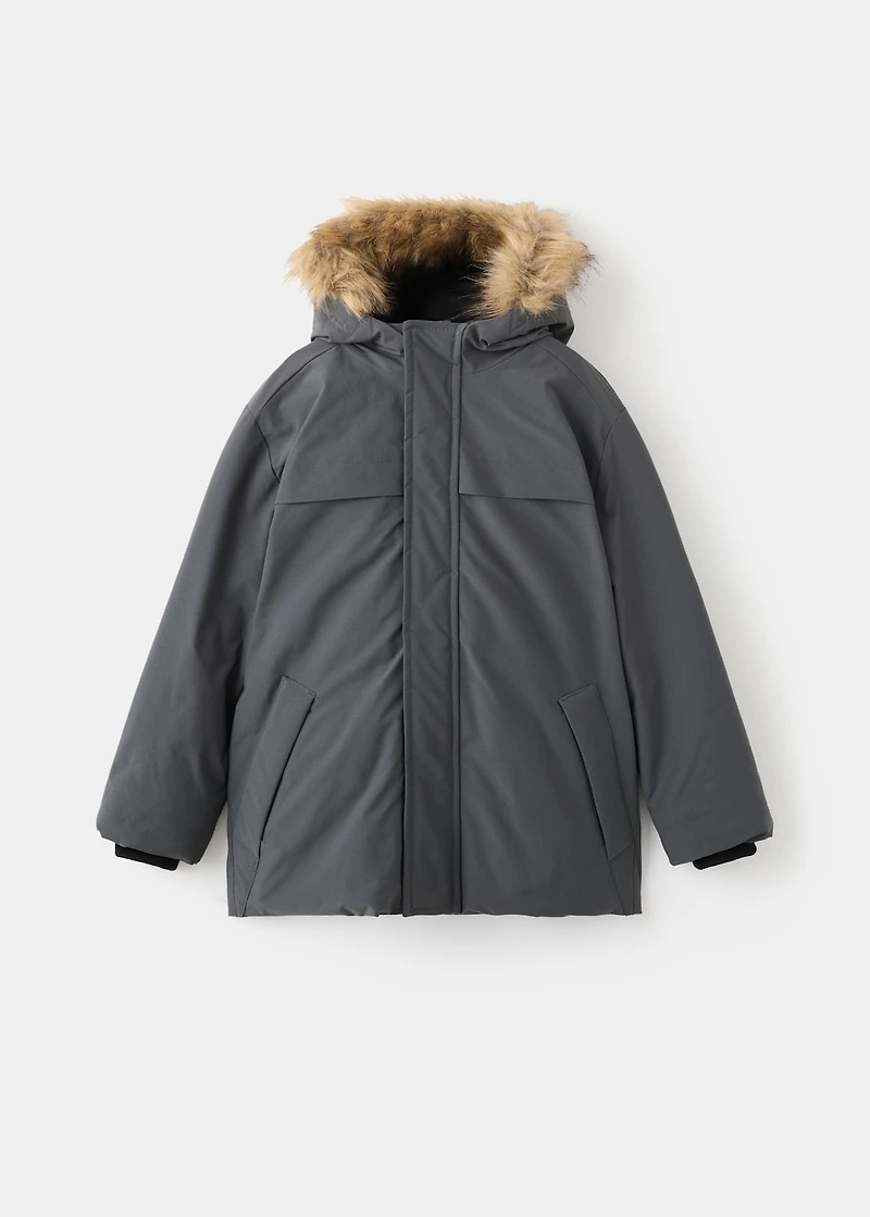Anorak with shearling-effect hood