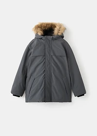 Anorak with shearling-effect hood