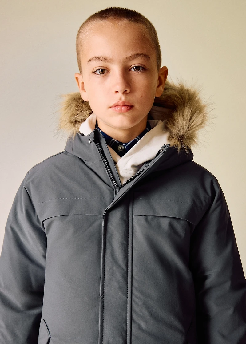 Anorak with shearling-effect hood