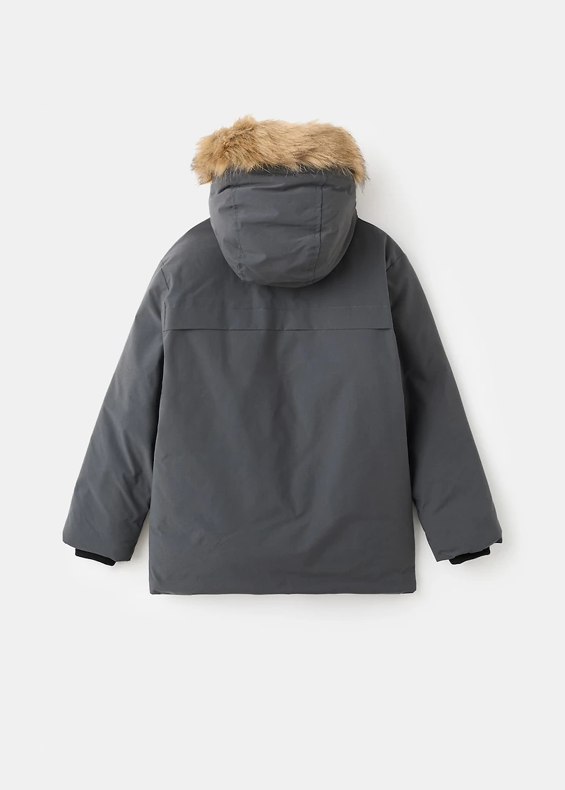 Anorak with shearling-effect hood