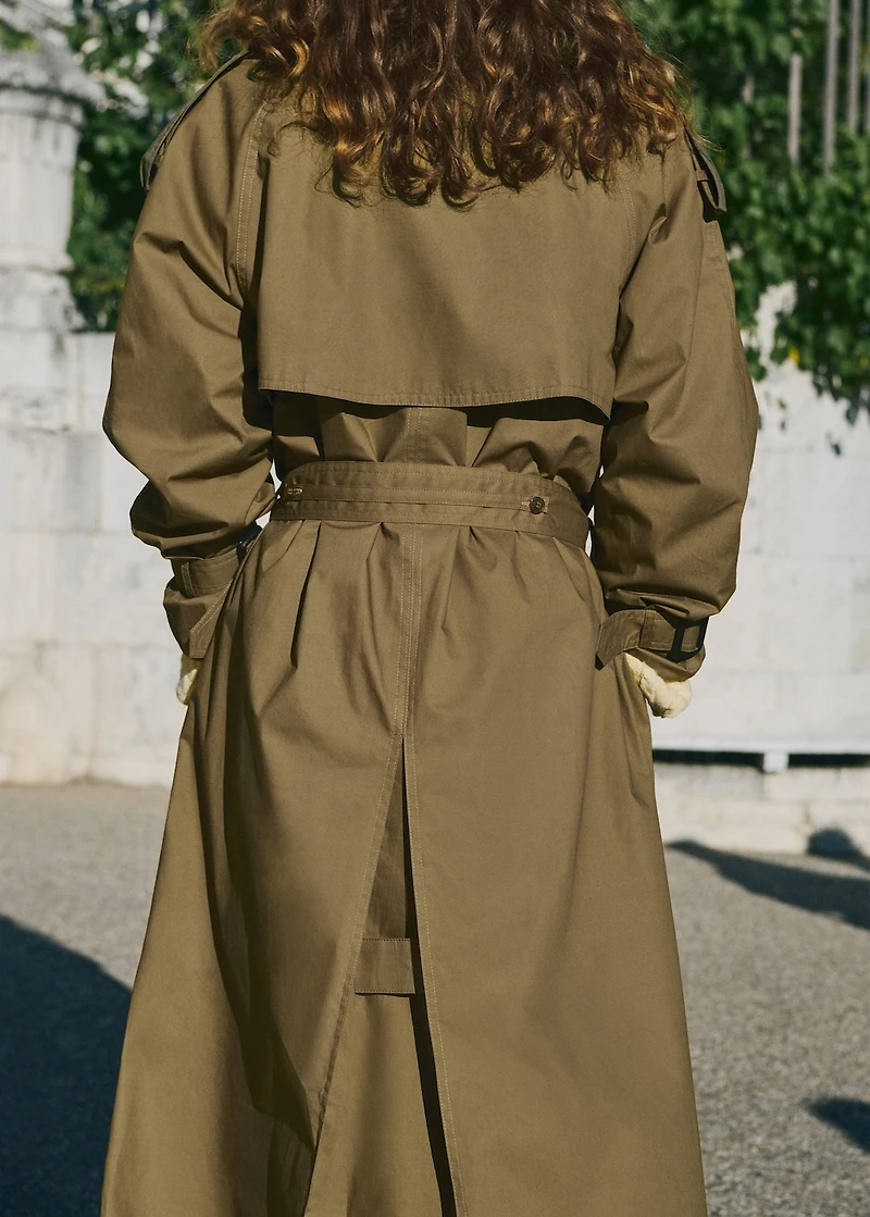 Double-breasted trench coat with corduroy collar