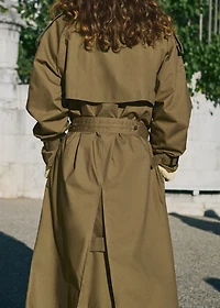 Double-breasted trench coat with corduroy collar