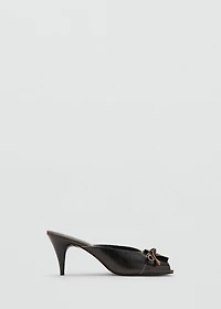 Leather high-heeled sandals with bow