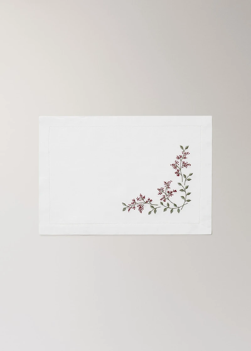 Embroidered Christmas floral placemat