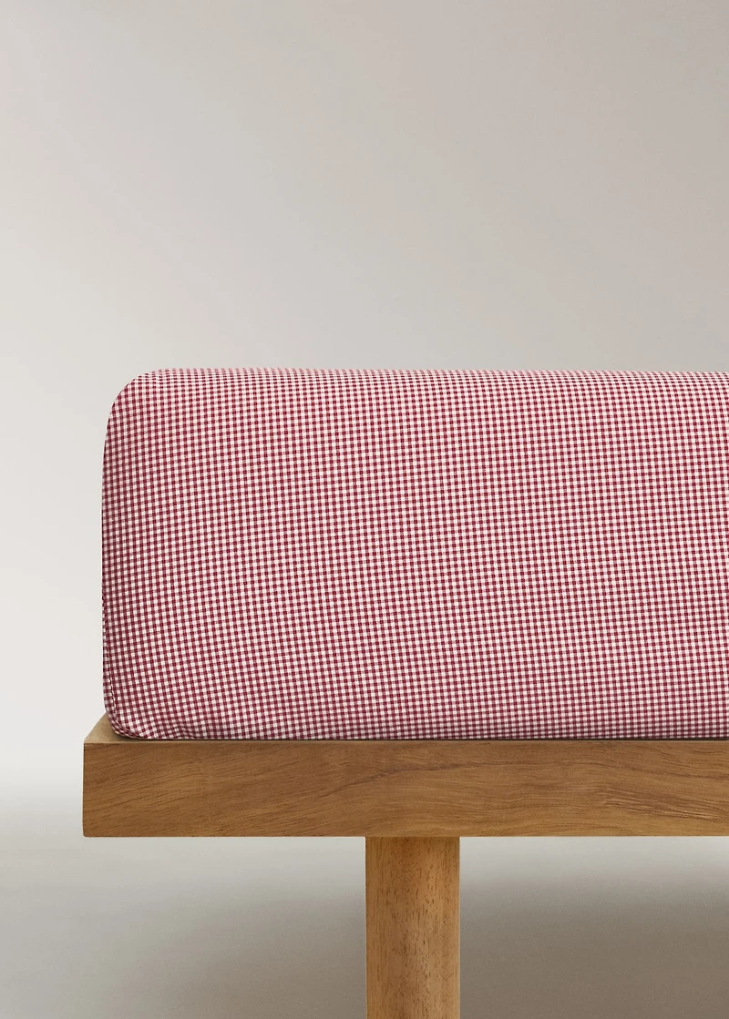 Yarn-dyed gingham-check fitted sheet for 135/140 bed