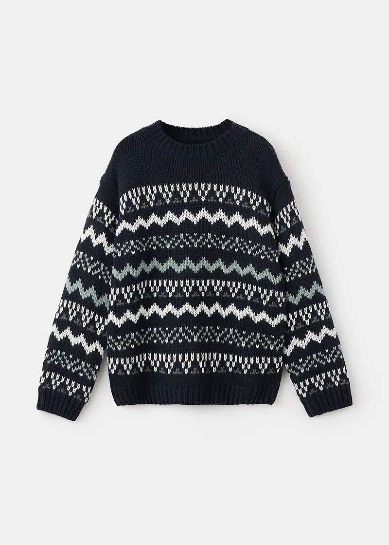 Knitted sweater with trim