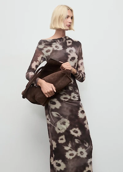 Asymmetrical floral-print dress