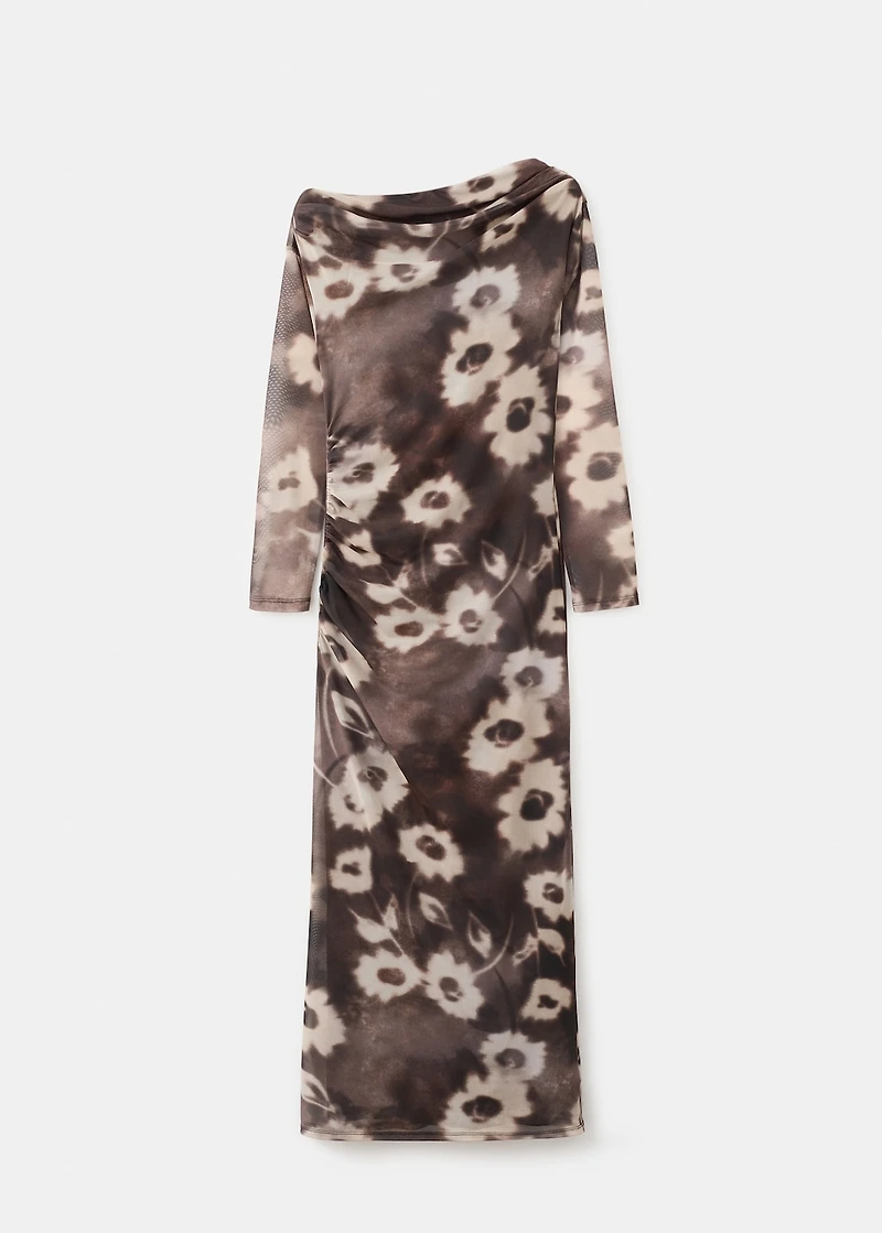Asymmetrical floral-print dress