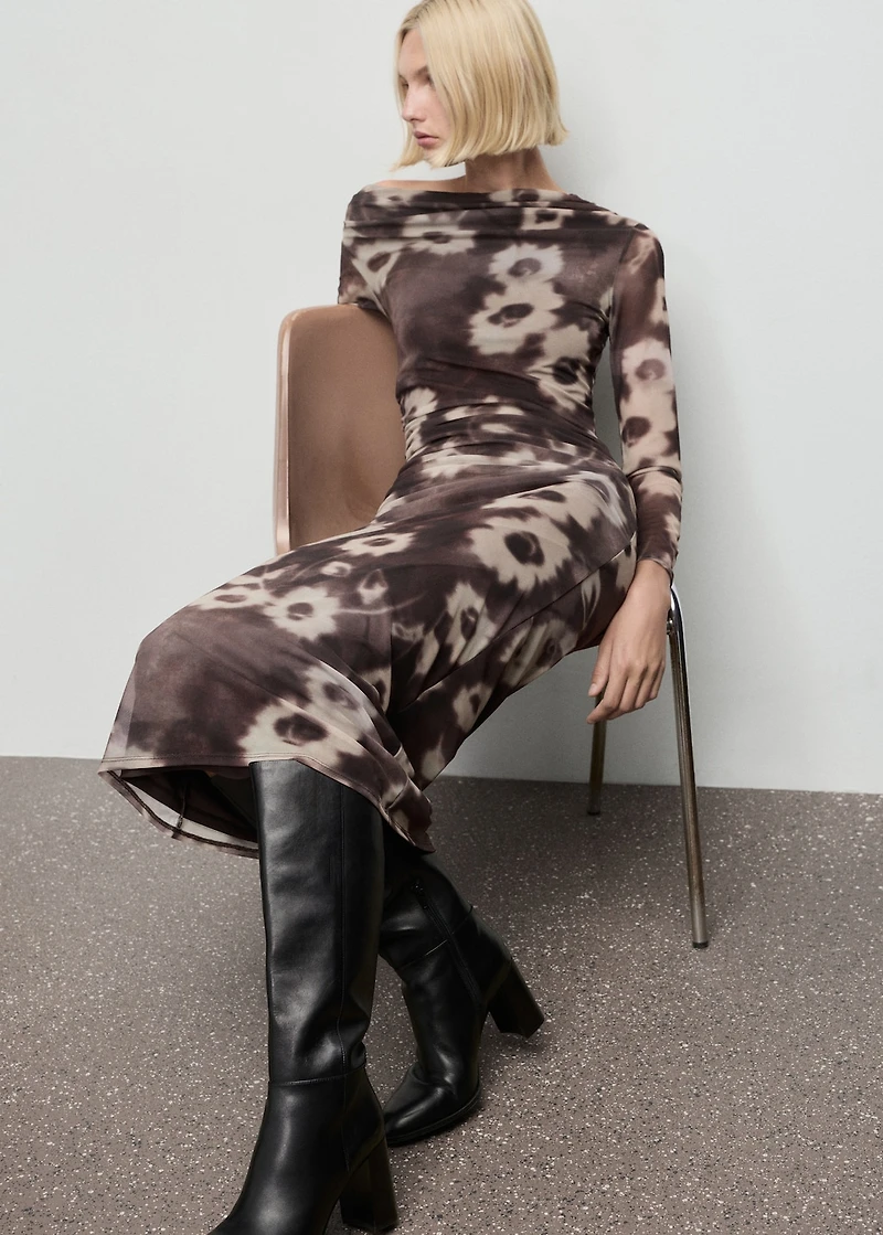 Asymmetrical floral-print dress