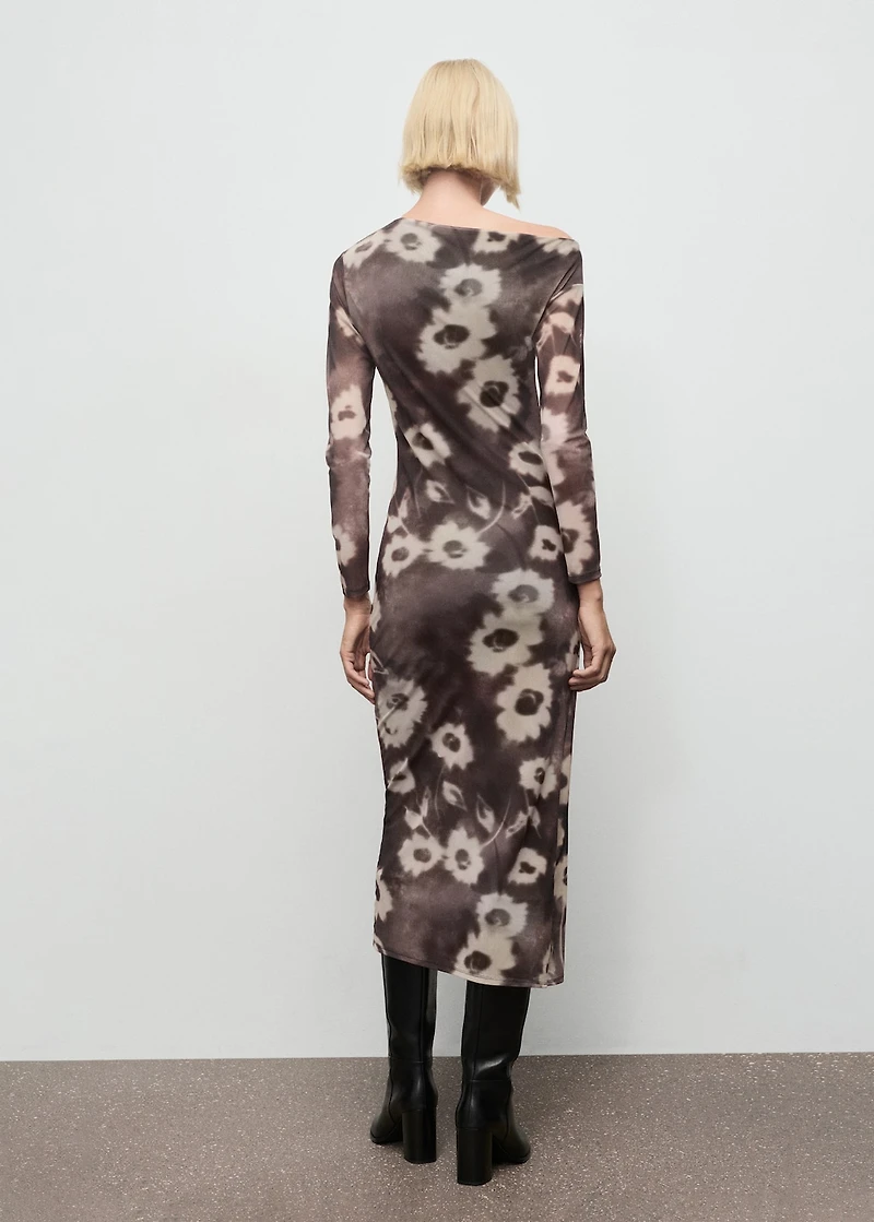 Asymmetrical floral-print dress