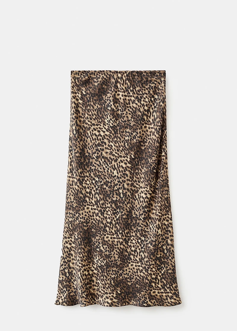 Leopard-print satin skirt
