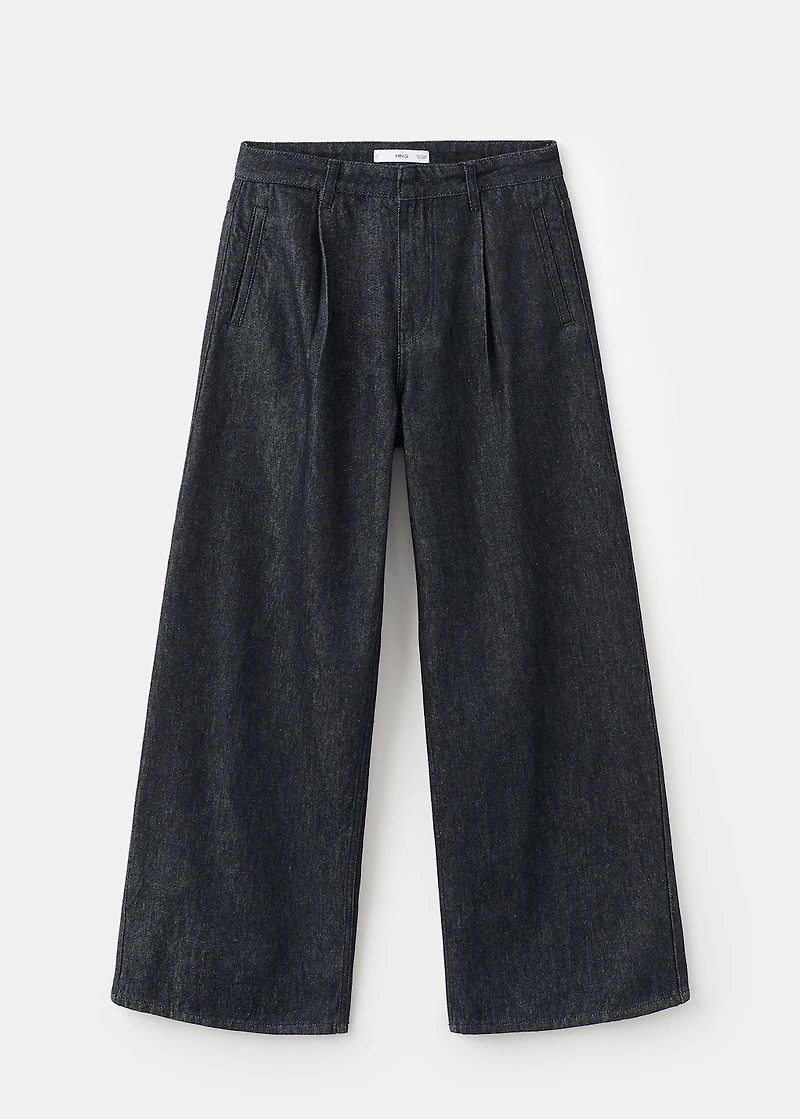 Wide-leg pleated denim trousers
