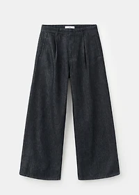 Wide-leg pleated denim trousers